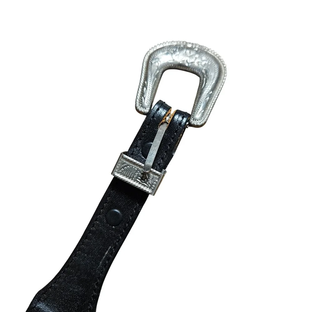Brushy Creek Leather Western Belt 28‎ Woven Inlay Silver Engraved Buckle 4129